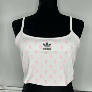 Adidas Originals Spaghetti Strap Top Womens Med Gray Pink Athletic Stretch NWT